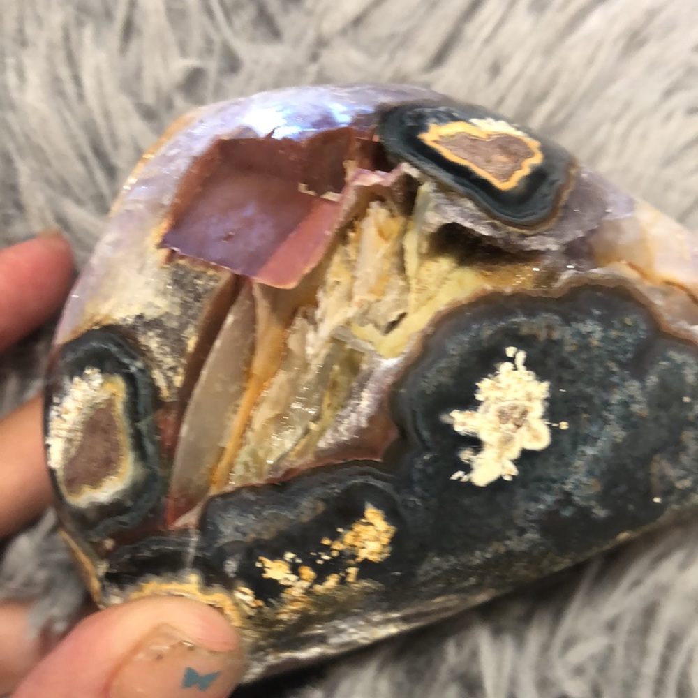 Amethyst Heart Crystal With Many Calcite Inclusions - Picture 15 of 17
